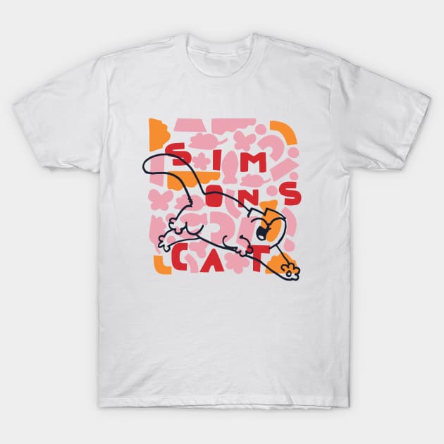 Simon's Cat Geo White & Pink T-Shirt by devanpm